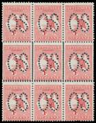 Kangaroos - 1st Wmk - - 1d red Die I with Double Perfs on Three Sides BW #2bbb affecting the central horizontal units in a block of 9, the variety units are unmounted, Cat $1500++.