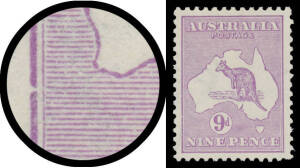 Kangaroos - 2nd Wmk - 9d violet Break in Left-Hand Frame South-West of Western Australia BW #25(2)m, unusually well centred, lightly mounted, Cat $950.