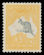 Kangaroos - 2nd Wmk - 5/- grey & chrome BW #43B, well centred, faint bend, very lightly mounted, Cat $1500.