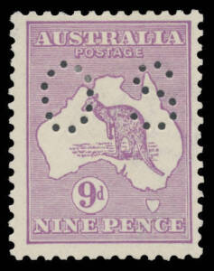 Kangaroos - 2nd Wmk - PUNCTURED 'OS': 9d violet BW #25ba, Cat $1500.