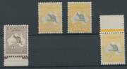 Kangaroos - 3rd Wmk - 2/- brown two different shades (both with hinge remainders), 5/- grey & yellow x3 and £2 with Type C 'SPECIMEN' Overprint (the gum a little aged but unmounted), Cat $2750. (6) - 2