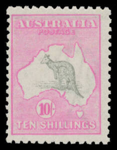 Kangaroos - 3rd Wmk - 10/- grey & "aniline" pink BW #48E, unmounted, Cat $2500.
