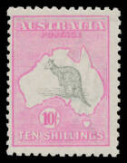 Kangaroos - 3rd Wmk - 10/- grey & "aniline" pink BW #48E, unmounted, Cat $2500.