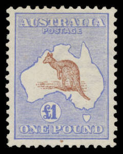 Kangaroos - 3rd Wmk - £1 brown & blue, well centred, tiny natural paper inclusion at the base, lightly mounted, Cat $4000. [Please note that this stamp is First Wmk]