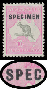 Kangaroos - 3rd Wmk - - 10/- grey & pink Type C with Shaved 'P' BW #48xf, well centred, very lightly mounted, Cat $7500. Ex Neil Russell. [The Shaved 'P' occurs five times in the forme of 30, meaning that only 15 examples can exist. This example is better