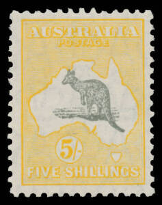 Kangaroos - Small Multi Wmk - 5/- grey & yellow, well centred, unmounted, Cat $1750.