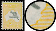 Kangaroos - Small Multi Wmk - 5/- grey & yellow with Broken NSW Coast & Elongated Spencer Gulf BW #45(D)f, Cat $950. Ex Stuart Hardy.