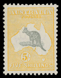 Kangaroos - CofA Wmk - 5/- grey & yellow-orange with Broken NSW Coast & Elongated Spencer Gulf BW #46(D)f, well centred, lightly mounted, Cat $800.