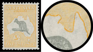 Kangaroos - CofA Wmk - 5/- grey & yellow-orange with Broken Coast at SW of Gulf of Carpentaria BW #46(D)p, well centred, lightly mounted, Cat $800.