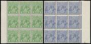 KGV Issues - Selection of blocks with SMult Wmk Perf 14 3d imprint block of 12 with 5 units noted as having varieties, Perf 13&frac12;x12&frac12; 1d green blocks of 9 x2 (both with 6 Die II units), 3d blocks of 4 x3 (two with 'OS' punctures) & block of 9, 4d blocks of