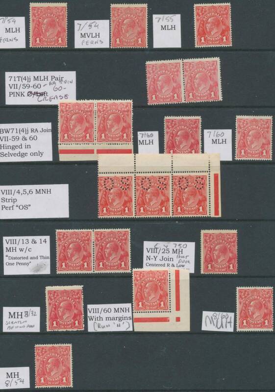 KGV Issues - Selection on Hagners with values to 1/4d including 1d green Die II x3 (**), four pages of Penny Reds with a few blocks & some annotated varieties, also some 'OS' punctures, etc, condition variable, some unmounted. (200+)