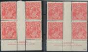 KGV Single WMK - 1½d scarlet block of 4, Harrison and Mullett Imprint blocks of 4 & a No Imprint pair, most units unmounted. (4 items) - 2