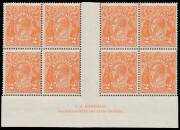 KGV Single WMK - 2d brown-orange Harrison Imprint block of 8 (4x2) BW #95(2)z with Scratch through R/H Value Tablet #95(2)i, unmounted, Cat $2000++ (mounted; not priced unmounted). Ex Sir Gawaine Baillie: sold in July 2005 for $1610.