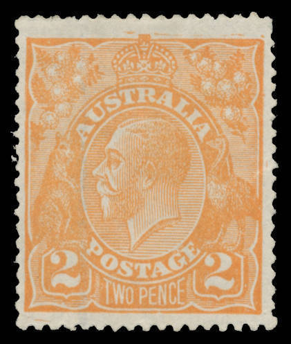 KGV Single WMK - 2d orange with No Watermark (Vertical Marginal Watermark Line Only), well centred, a trifle aged, Cat $2000 (see note in the ACSC). Ex Jill Nette.