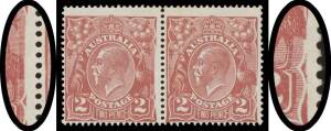 KGV Single WMK - 2d brown annotated selection with shades including a very deep red-brown & two others unmounted, punctured 'OS', listed varieties including White Flaw on Second 'A' of 'AUSTRALIA' BW #97(12)k in unmounted block of 6, #97(16)d & e in block