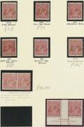 KGV Single WMK - 2d brown annotated selection with shades including a very deep red-brown & two others unmounted, punctured 'OS', listed varieties including White Flaw on Second 'A' of 'AUSTRALIA' BW #97(12)k in unmounted block of 6, #97(16)d & e in block - 2