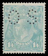 KGV Single WMK - - 1/4d greenish blue BW #128ba, well centred, Cat $375.