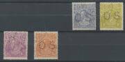 KGV Small Multiple Watermark P14 - ½d, 3d, 4d and 1/4d punctured OS all reasonably well-centered (the ½d with characteristically fluffy perfs) & fine CTO with gum, also perf 13½x12½ SM Wmk 4½d and 5d similarly CTO, advertised retail $750+. (6) - 2