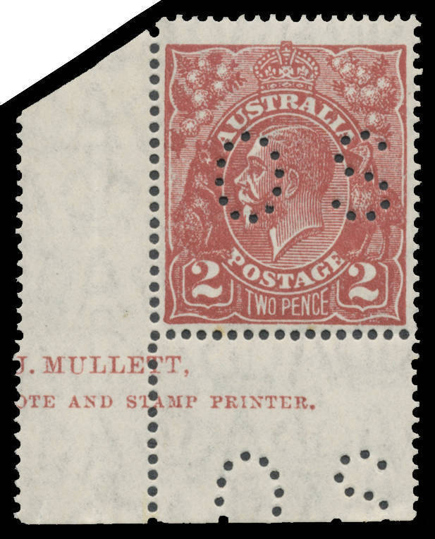 KGV - Small Multi Wmk Perf.14 - 2d brown selection with shades x4 (one unmounted), punctured 'OS' with large-part imprint (**), White Flaw in Left-Hand Value Tablet BW #98(16)f in unmounted pair & very lightly mounted Elcetro 16 Harrison Imprint block of