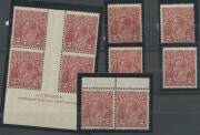 KGV - Small Multi Wmk Perf.14 - 2d brown selection with shades x4 (one unmounted), punctured 'OS' with large-part imprint (**), White Flaw in Left-Hand Value Tablet BW #98(16)f in unmounted pair & very lightly mounted Elcetro 16 Harrison Imprint block of - 2