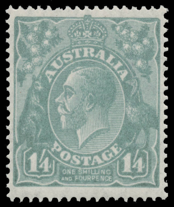 KGV - Small Multi Wmk Perf.14 - 1/4d deep turquoise BW #129C, unusually well centred, very lightly mounted, Cat $3250. A superb example of this rare shade. [Scott Starling has issued a clear certificate]