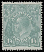 KGV - Small Multi Wmk Perf.14 - 1/4d deep turquoise BW #129C, unusually well centred, very lightly mounted, Cat $3250. A superb example of this rare shade. [Scott Starling has issued a clear certificate]