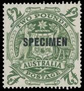 Other Pre-Decimals - 1948-56 Arms Â£2 green with 'SPECIMEN' Overprint 3mm High BW #271xd, well centred, unmounted, Cat $7500. Ex Neil Russell. RPSofV Certificate (2000). [The ACSC states "...perhaps 15 examples are currently recorded". Similar examples so