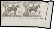 Other Pre-Decimals - 1960 Melbourne Cup Centenary 5d lower-right corner pair, the second unit being a "jumbo" example as the result of a Major Pre-Printing Paper Fold, unmounted. The only such example we have seen.