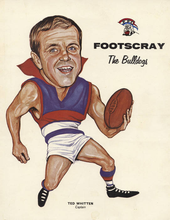 1969 Twisties/Sun Valley "1969 Football Game" Captain Posters [3/12] - Ted Whitten (Footscray), Billy Goggin (Geelong) & Ian Stewart (St.Kilda). These A4-size posters could be redeemed on the collection of prize cards found in packets of Twisties. Fair/VG