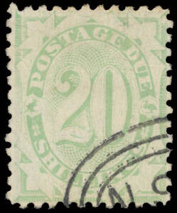 Postage Dues - 1902-04 Filled Tablet 20/- dull green BW #D45 (SG D44), CTO with the 'NSW'-in-concentric-ovals cancel, Cat $3500 (£2250). [The 10/- & 20/- were issued in very small numbers and only at the Sydney GPO. Postally used examples are extremely ra