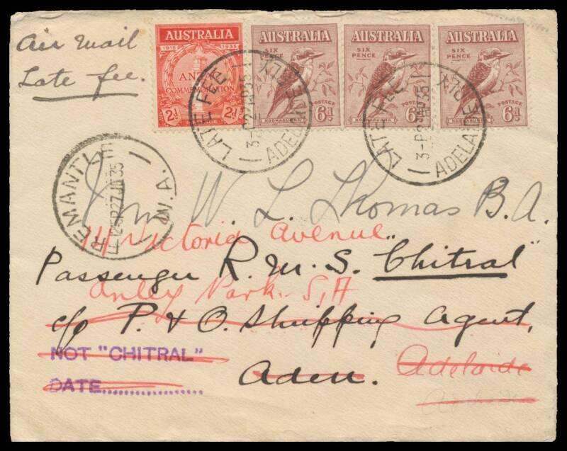 Commonwealth Postal History - Pre-decimal commercial airmail covers including 1919 Harry Butler PPC (surface fault), 1931 Brisbane-Sydney registered with KSmith 3d x6 + KGV 1d, 1931 Melbourne-GB with KSmith 6d x3 + KGV 5d, 1931 Sydney-GB registered with K
