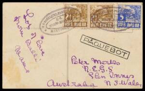 Commonwealth Postal History - 1930 Bali PPC to NSW with Netherlands Indies 2½c x2 and 5c tied by two fine strikes of the undated oval 'KONINKLIJKE PAKETVAART/SS/NIEUW HOLLAND/ MAATSCHAPPIJ' cancel in violet & Cairns boxed 'PAQUEBOT' cachet alongside, mino