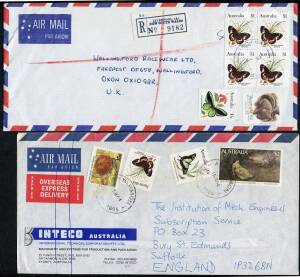 Commonwealth Postal History - 1983-88 Butterflies on cover selection with all values represented including single, multiple & mixed frankings with many overseas airmails plus some on postcards & uprating stationery, noted 60c single airmail to Thailand & 