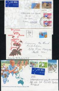 Commonwealth Postal History - 1989 Sports on cover selection with all values represented including single, multiple & mixed frankings with many overseas airmails plus some on postcards & uprating stationery, noted 43c pair with 'INSUFFICIENT PAID FOR AIR 