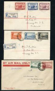 First Day Covers - 1929-91 with good range of Pre-Decimals including various cachet makers noted 3d Kooka two singles with red Exhibition cancels, 3d Airmail, Victorian Centenary set, Macarthur set, SA Centenary on two covers, Navigators to £1, the Decima