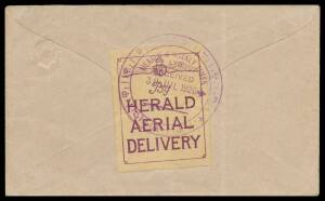 1920 (July 30) Melbourne-Traralgon AAMC #47 KGV 1½d brown 'Star' Envelope cancelled on arrival with 'TRARALGON/30JL20/VIC' cds, purple/yellow 'By Herald Aerial Delivery' vignette tied to the reverse by 'HERALD & WEEKLY TIMES/RECEIVED/30JUL1920' office tim