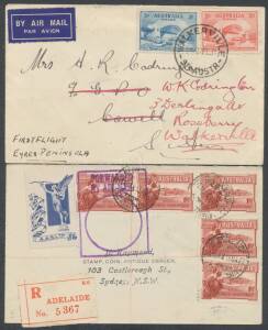 SOUTH AUSTRALIA: mostly 1930s accumulation noted 1929 Adelaide-Perth covers including registered to Greece with Athens b/s tying 'Earliest Delivery' label and 1934 Adelaide-Cowell-Adelaide covers including all manner of intermediates many registered, also