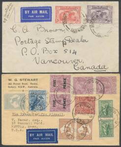 Aerophilately - UNITED STATES: small group of Australia-USA covers comprising 1931 to Canada via domestic Australian and US airmails with San Francisco 'FERRY STATION' cachet on back, 1937 via PanAm FAM-14 with 'HONG KONG TO SAN FRANCISCO' large illustrat