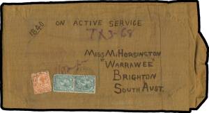 World War I - Annotated selection including colourful "Dardenelles Letterette" used (faults), POW Envelope from Trial Bay to Germany, 1918 illustrated front with 'LIVERPOOL MILITARY CAMP' cds, 1919 postcard from South Africa, 1919 postcard from a member o