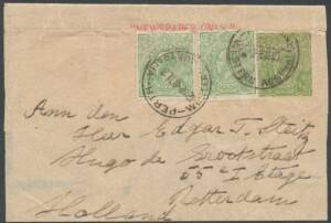 Postal Stationery - WRAPPERS: 1920 KGV ½d green (#W3) with 'NEWSPAPER ONLY.' Handstamp Type 3 (with quotation marks) of Perth BW #W6(3) in rosine, to Holland with ½d x2 tied by Perth cds of 8JL21, undercatalogued at $100. Ex Mark Diserio: acquired at the 