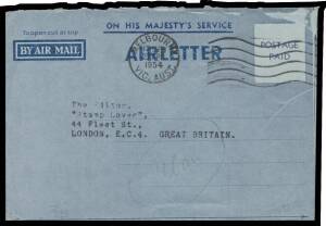 Postal Stationery - AEROGRAMMES - OFFICIAL: 1952 Second Issue with 'POSTAGE/PAID' - Upper Case - at Upper-Right BW #AO2, to London with roneo'd PMG's Department advice of 23.4.1954 & Melbourne machine cancel of the same date, minor opening fault at upper-