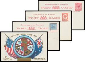 General & Miscellaneous Lots (Australian Colonies) - 1908 Visit of the American "Great White Fleet" Postal Cards NSW 1d & 1½d, Queensland 1d, South Australia 1d, Victoria 1d & 1½d and Western Australia 1d, plus the CofA unstamped issues inscribed 'TO/SYD