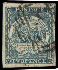 New South Wales - 1850-51 Sydney Views Plate II (Horizontally Lined Background) Earliest Impressions 2d indigo SG 21, margins good to large with outer framelines except at right, Cat £350.