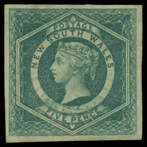 New South Wales - 1854-59 Imperforate Large Diadems 5d dull green SG 88, good even margins, a couple of insignificant blemishes, large-part o.g., Cat £1300. BPA Certificate (2009).