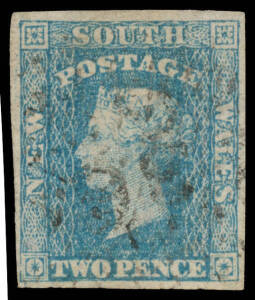 New South Wales - 1856-60 Imperforate Small Diadems Lithographed Transfers 2d pale blue SG 118 two examples with 2½-3 margins & an attractive example with four margins, Cat £2400. Ex Guy Hutson. (3)