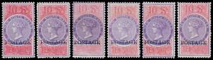 New South Wales - 1894-1904 on White Paper Overprinted 'POSTAGE' in Blue 10/- group comprising Perf 12 SG 275 x3 shades, Perf 12x11 SG 275b x2 shades & Chalk-Surfaced Paper Perf 12x11 SG 278, large-part o.g., Cat £1800. Ex Guy Hutson..