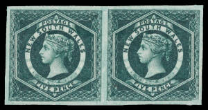 New South Wales - 1903-08 Wmk '65' 5d dark blue-green Imperforate Pair SG 329d, large even margins, large-part o.g., Cat £450. Ex Guy Hutson..