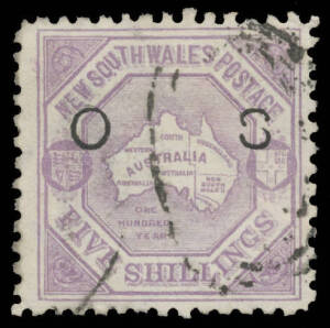 New South Wales - OFFICIALS: 1890 Wmk '5/ NSW' 5/- Map SG O49-49b group, one with Broken 'S' in 'O S', postally used, Cat £1200 minimum. Ex Guy Hutson. (12)