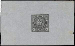 New South Wales - RAILWAY STAMPS: 1890 First Issue 6d die proof in black on tissue paper (175x108mm), minor peripheral blemishes but remarkably fine for such an ethereal item. Elsmore Online Cat $1500. Ex Charles & Francis Kiddle. [It is believed that onl