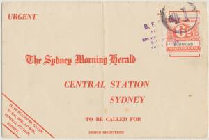 New South Wales - RAILWAY STAMPS: Sydney Morning Herald envelopes with 6d pink 'BURWOOD', or 'GOVERNMENT TRAMWAYS' 6d turquoise or 9d dull blue; also piece with 3c & 30c + Commonwealth Railways 12c (all with faults but a scarce combination franking). Very